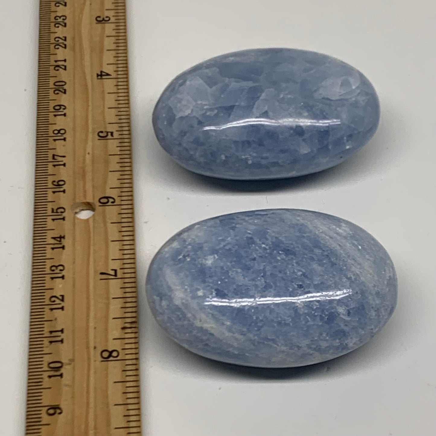 205.5g, 2.3"-2.4", 2pcs, Blue Calcite Palm-Stone Polished Tumbled, B38142