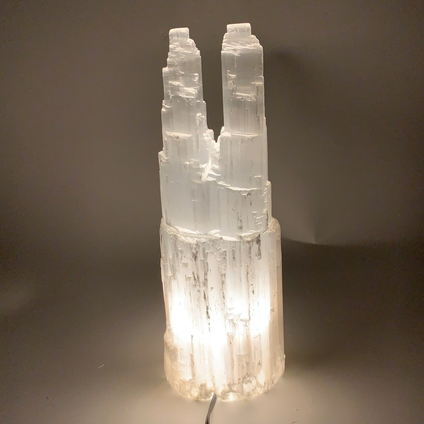 9.4 lbs, 13.8"x4.8"x3.4" Rough Selenite (Satin Spar) Lamp Tower W/Chord, B35768