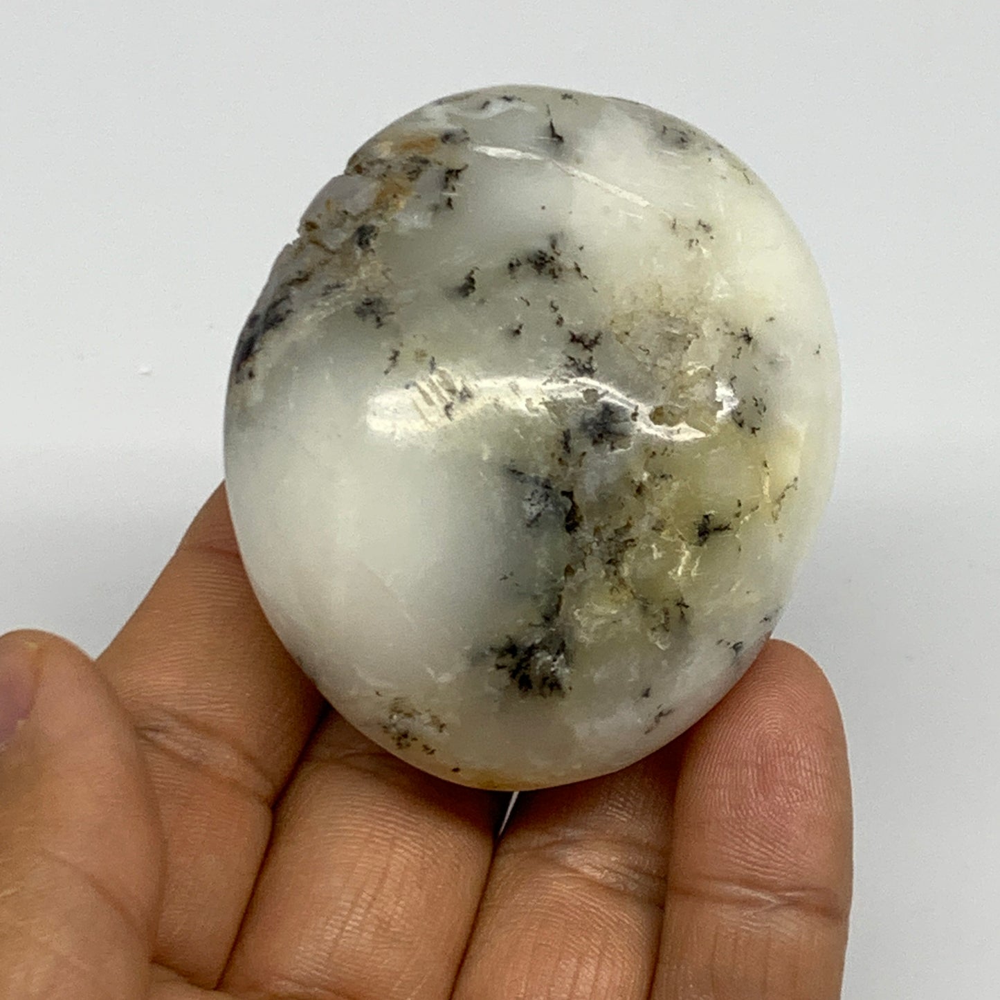 98.6g, 2.3"x1.9"x1.2", Dendrite Opal Palm-Stone Reiki Energy Crystal, B27837