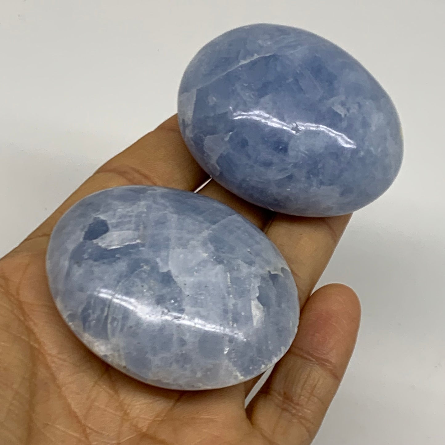 181.5g, 2"-2.1", 2pcs, Blue Calcite Palm-Stone Polished Tumbled, B38143