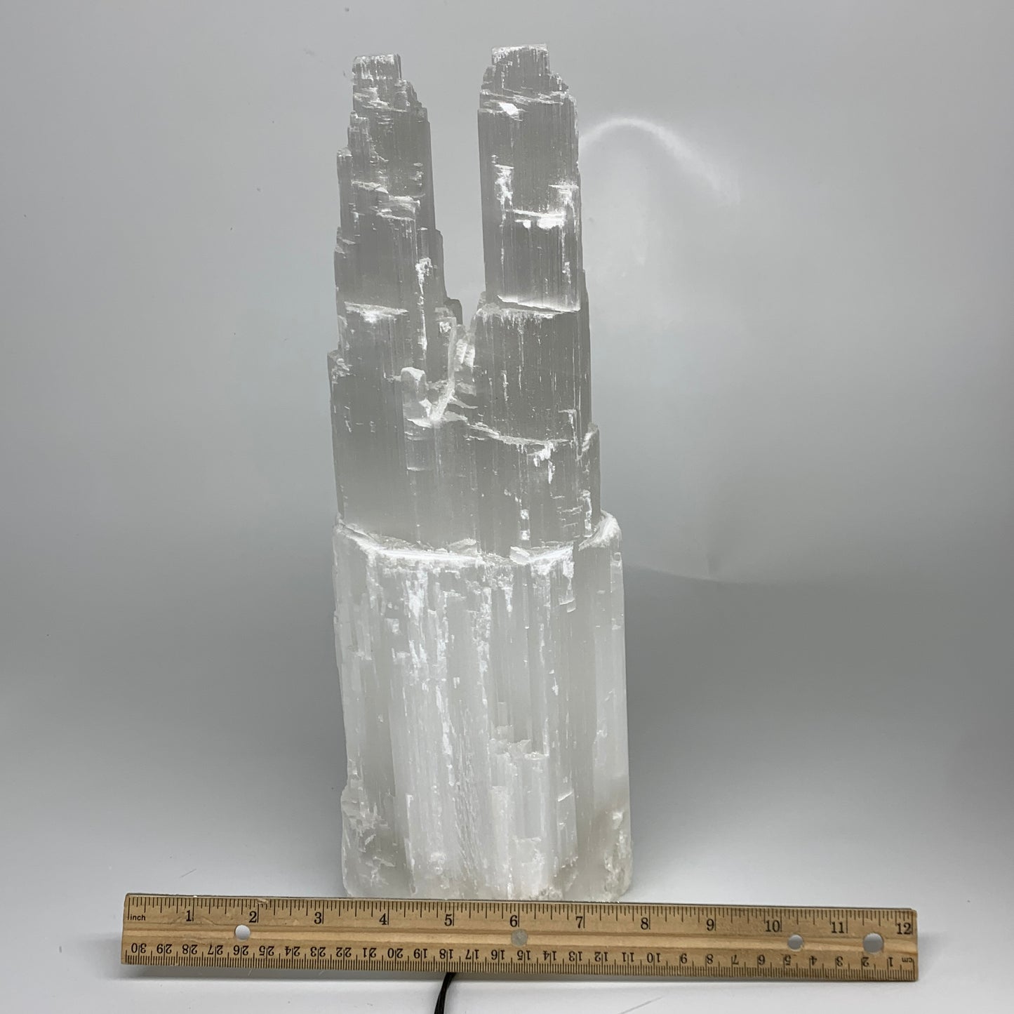9.4 lbs, 13.8"x4.8"x3.4" Rough Selenite (Satin Spar) Lamp Tower W/Chord, B35768