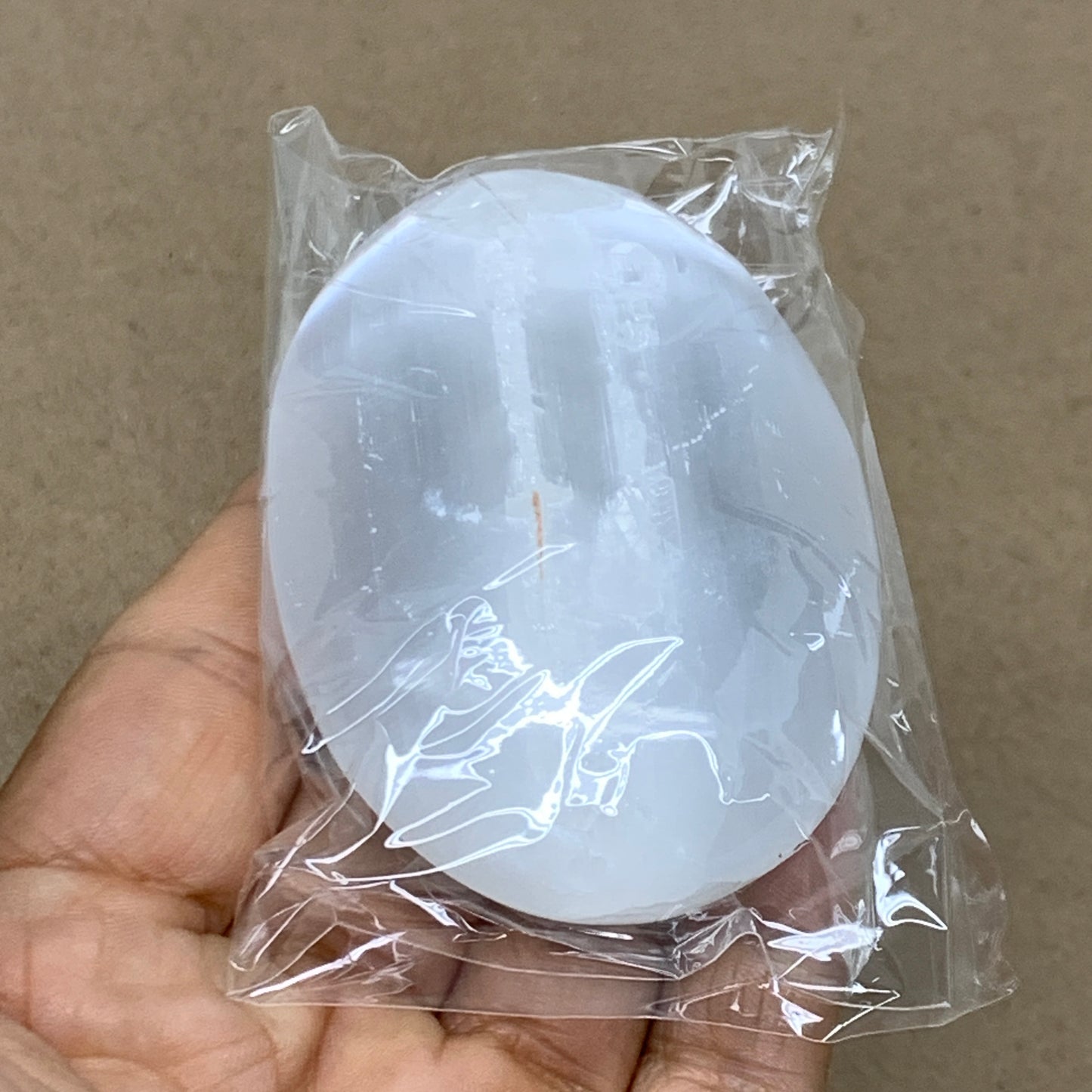 103g, 2.8"x2"x1", White Selenite Palmstone Crystal Pillow Reiki, B36393