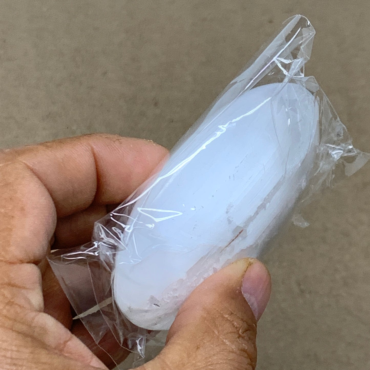 103g, 2.8"x2"x1", White Selenite Palmstone Crystal Pillow Reiki, B36393