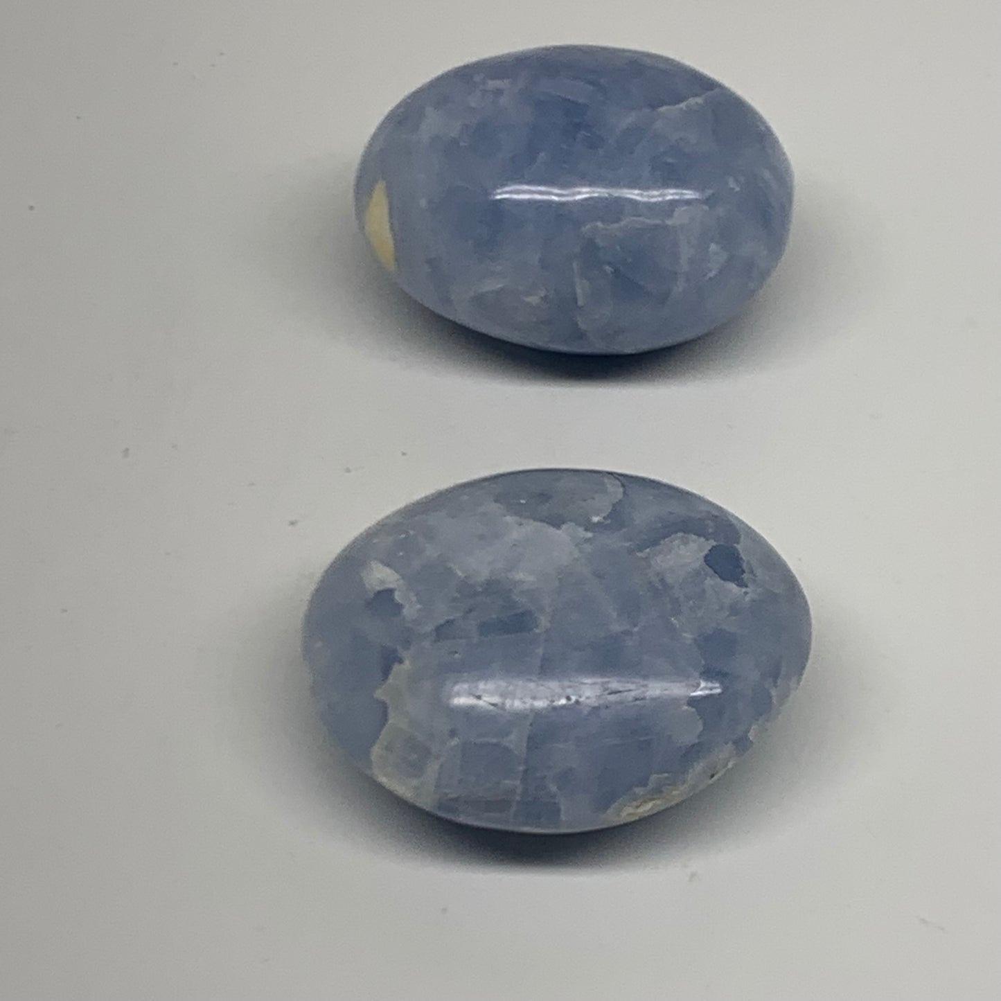 181.5g, 2"-2.1", 2pcs, Blue Calcite Palm-Stone Polished Tumbled, B38143