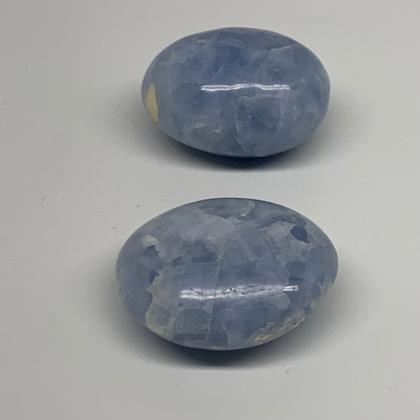 181.5g, 2"-2.1", 2pcs, Blue Calcite Palm-Stone Polished Tumbled, B38143