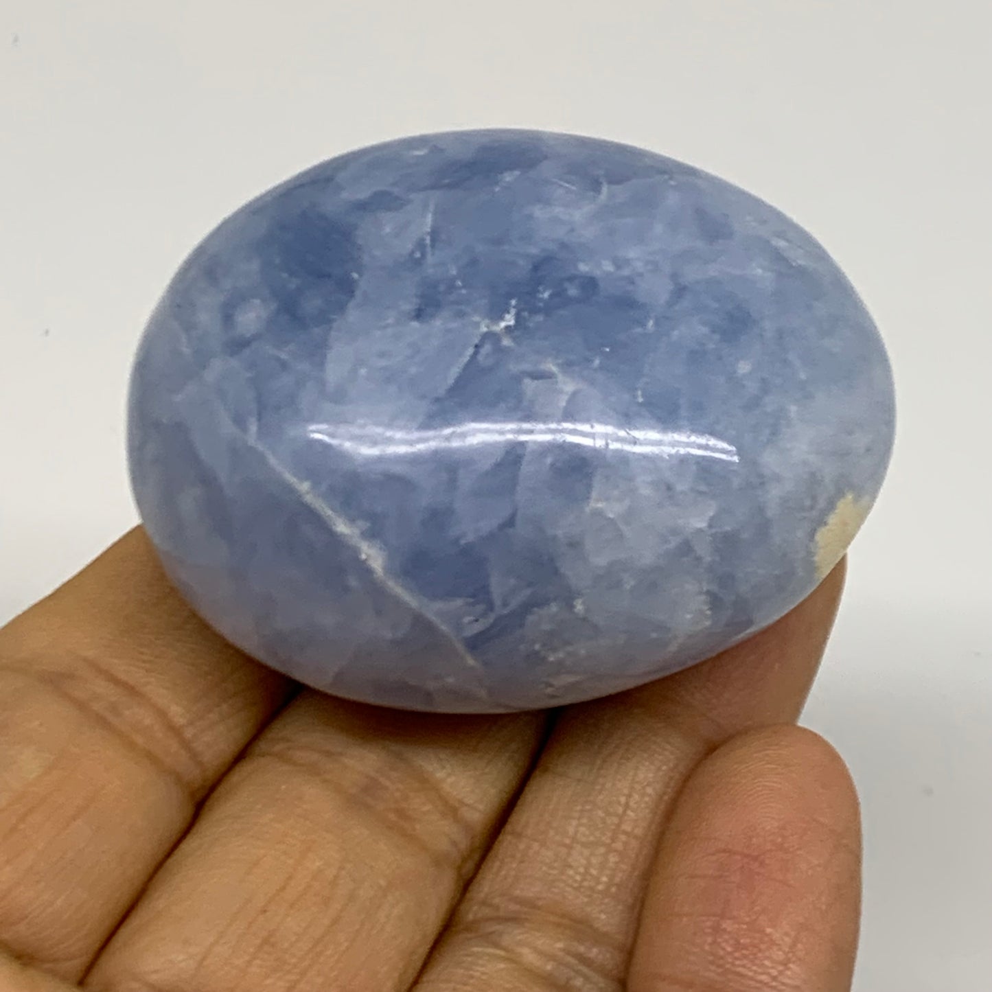 181.5g, 2"-2.1", 2pcs, Blue Calcite Palm-Stone Polished Tumbled, B38143