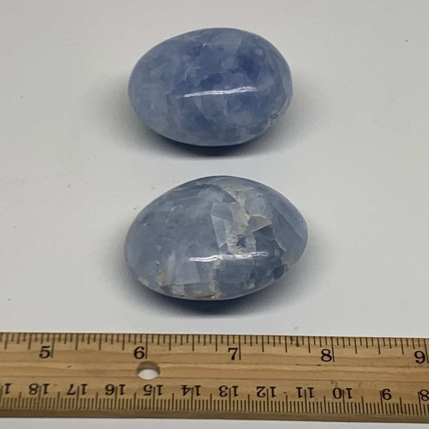 181.5g, 2"-2.1", 2pcs, Blue Calcite Palm-Stone Polished Tumbled, B38143