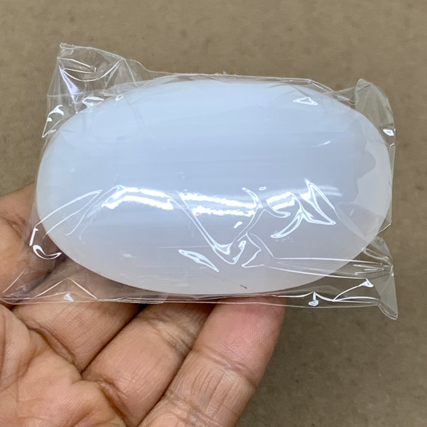 98g, 2.8"x1.9"x0.9", White Selenite Palmstone Crystal Pillow Reiki, B36394