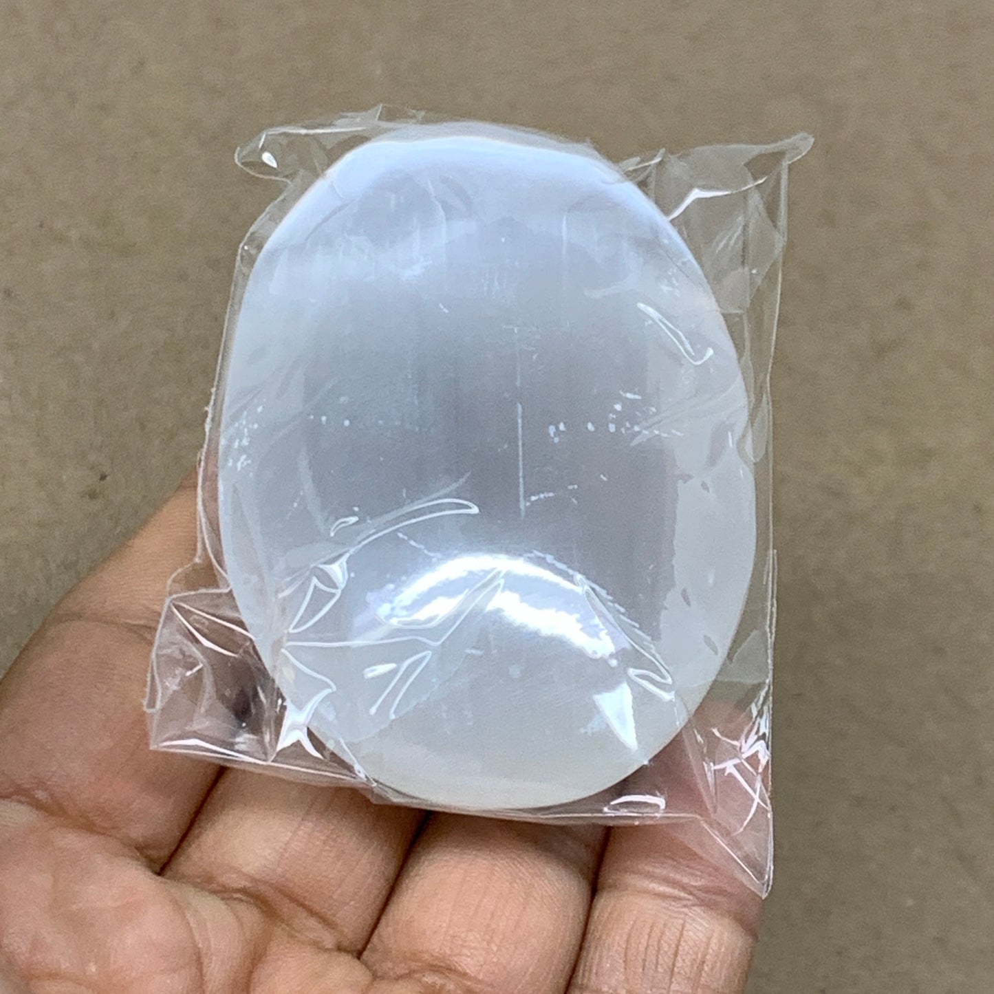 98g, 2.8"x1.9"x0.9", White Selenite Palmstone Crystal Pillow Reiki, B36394