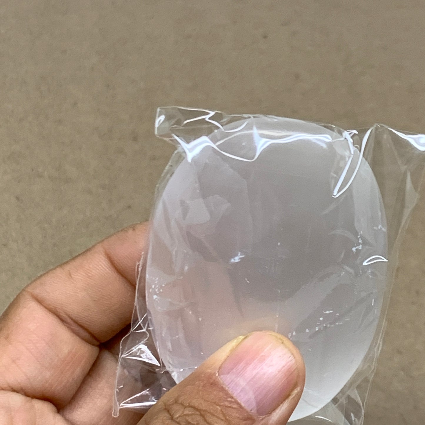 98g, 2.8"x1.9"x0.9", White Selenite Palmstone Crystal Pillow Reiki, B36394