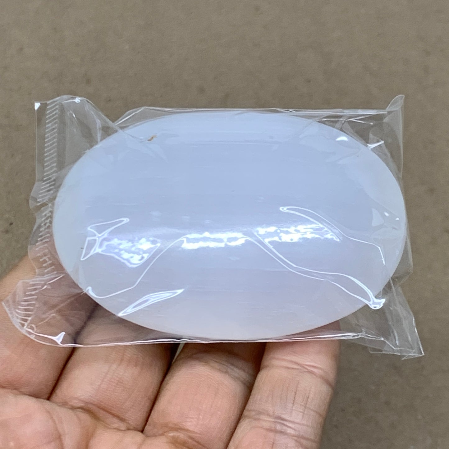 98g, 2.7"x1.9"x0.9", White Selenite Palmstone Crystal Pillow Reiki, B36395