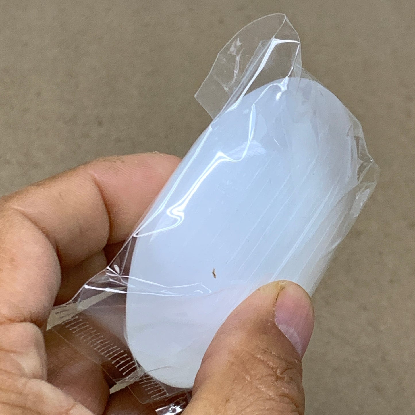 98g, 2.7"x1.9"x0.9", White Selenite Palmstone Crystal Pillow Reiki, B36395