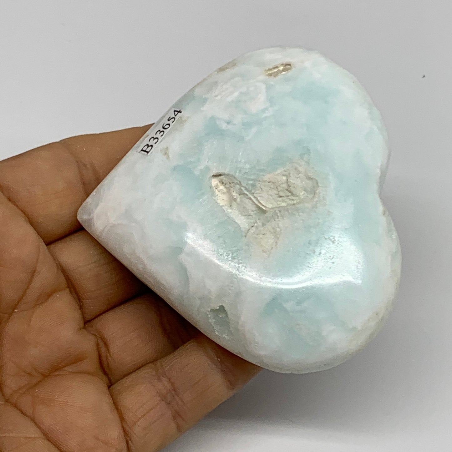 164g, 2.7"x2.9"x1" Caribbean Calcite Heart Gemstones @Afghanistan,B33654