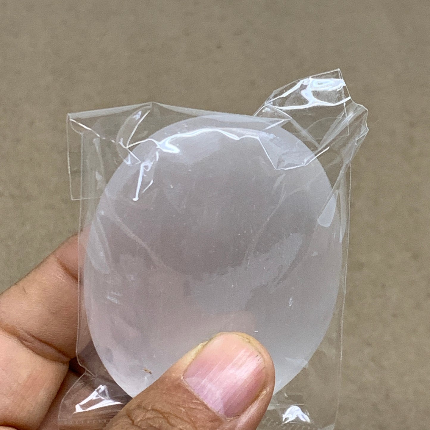 98g, 2.7"x1.9"x0.9", White Selenite Palmstone Crystal Pillow Reiki, B36395