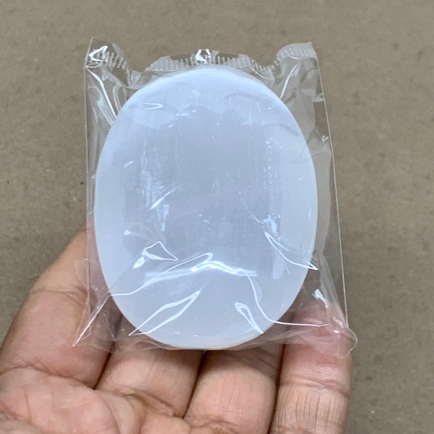 88g, 2.8"x1.9"x0.9", White Selenite Palmstone Crystal Pillow Reiki, B36396