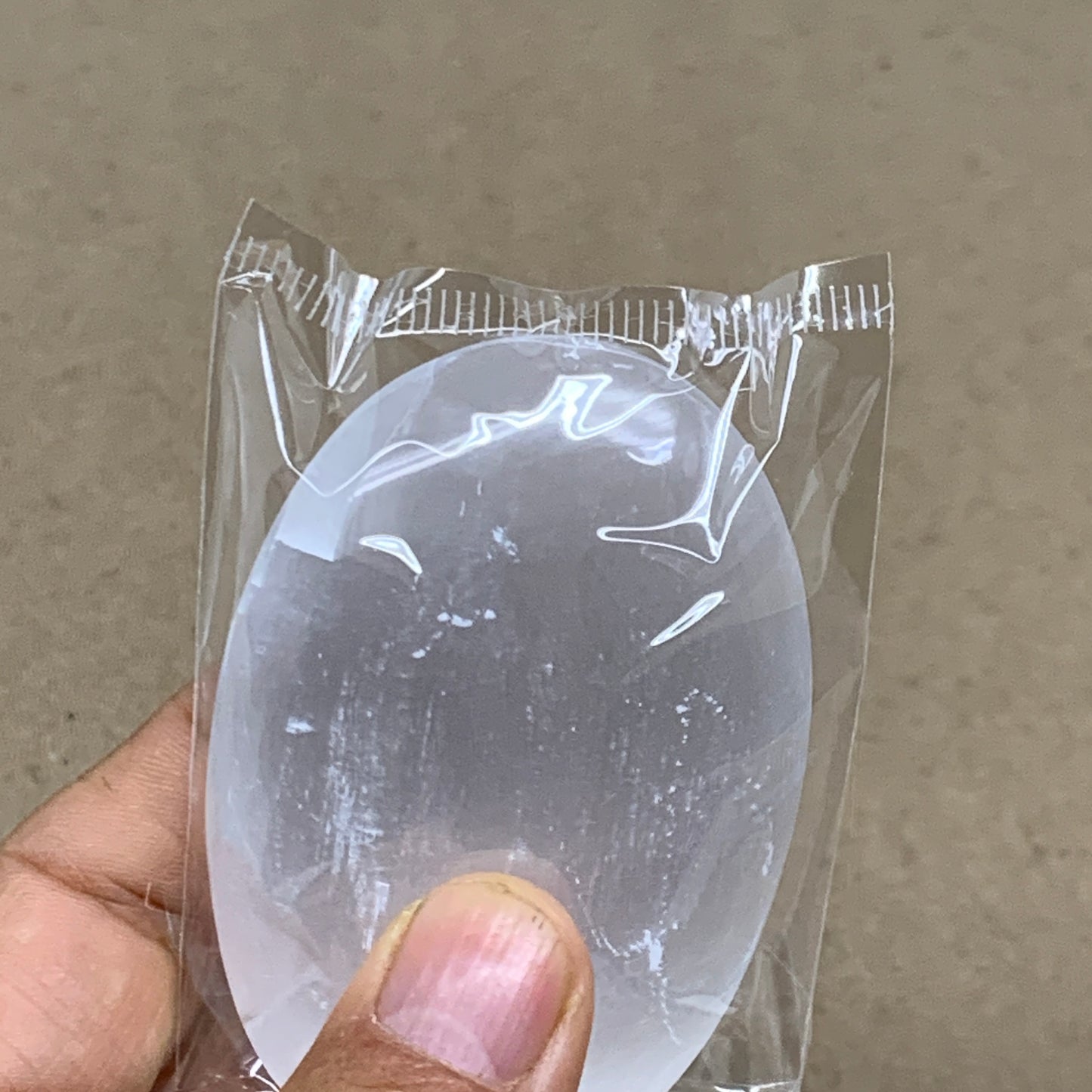 88g, 2.8"x1.9"x0.9", White Selenite Palmstone Crystal Pillow Reiki, B36396