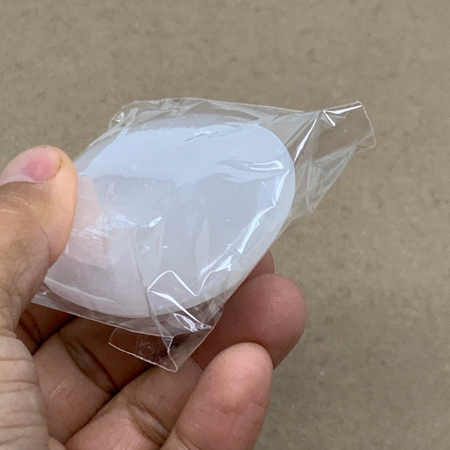 88g, 2.8"x1.9"x0.9", White Selenite Palmstone Crystal Pillow Reiki, B36396