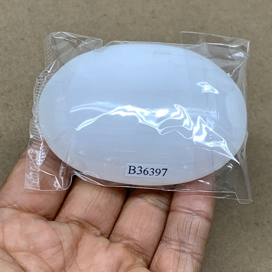 101g, 2.8"x2"x1", White Selenite Palmstone Crystal Pillow Reiki, B36397