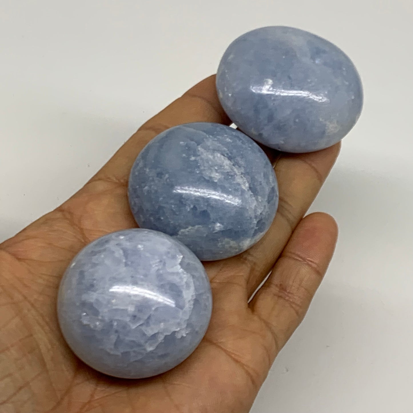 209.9g, 1.6"-1.8", 3pcs, Blue Calcite Palm-Stone Polished Tumbled, B38147