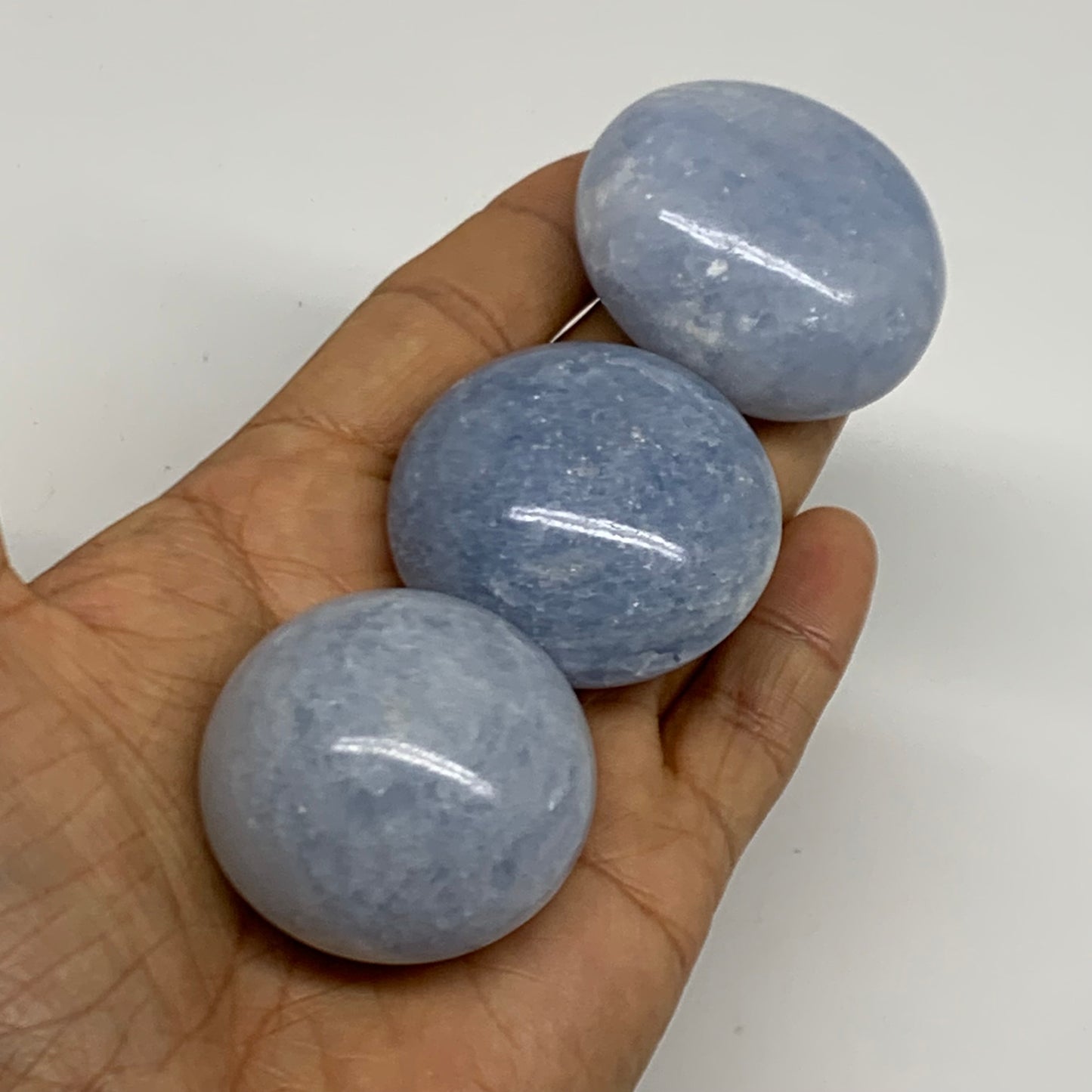 209.9g, 1.6"-1.8", 3pcs, Blue Calcite Palm-Stone Polished Tumbled, B38147