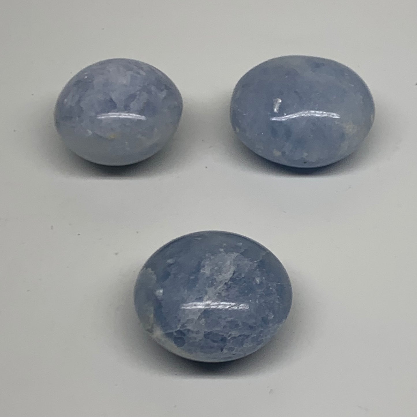 209.9g, 1.6"-1.8", 3pcs, Blue Calcite Palm-Stone Polished Tumbled, B38147