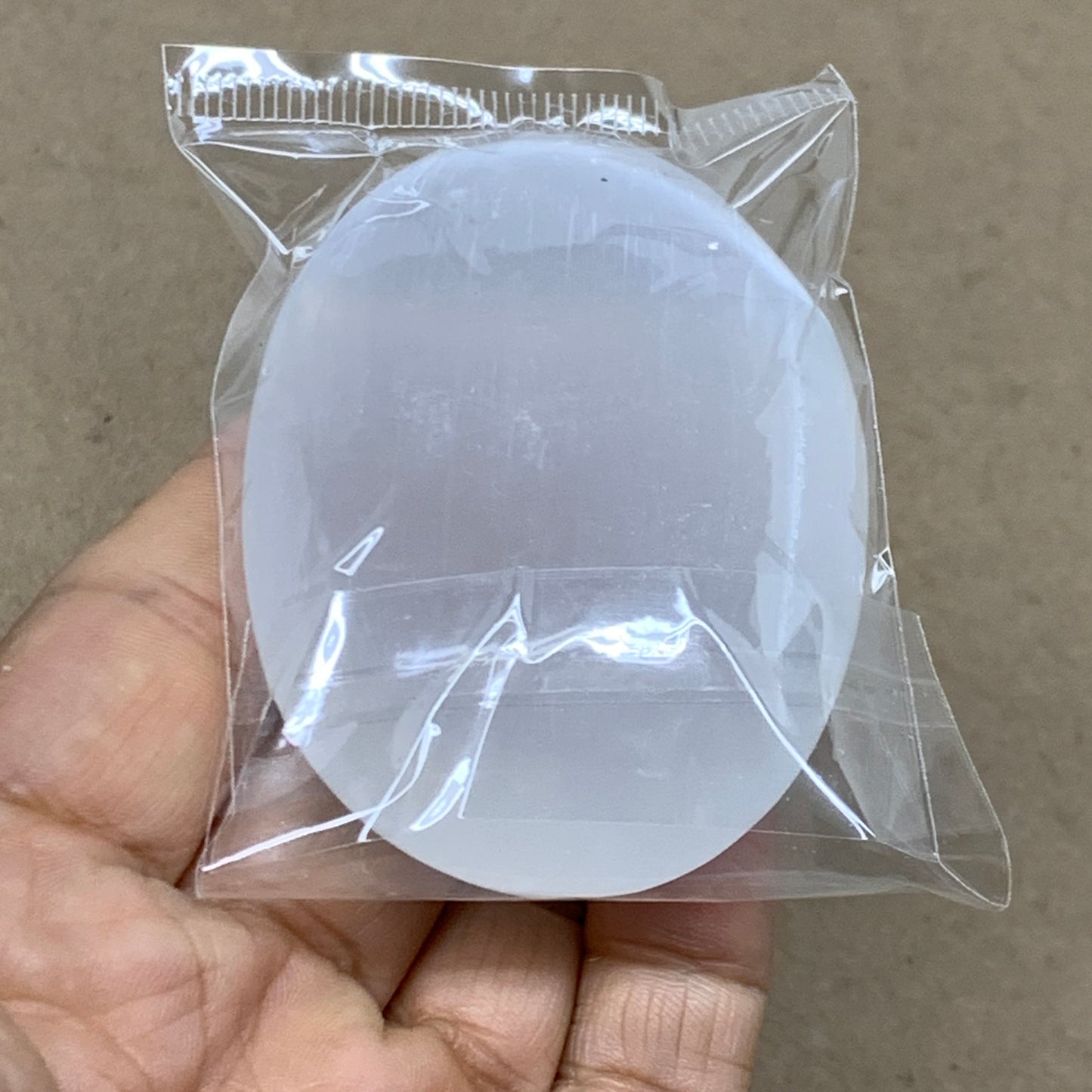 91g, 2.7"x1.9"x0.9", White Selenite Palmstone Crystal Pillow Reiki, B36399