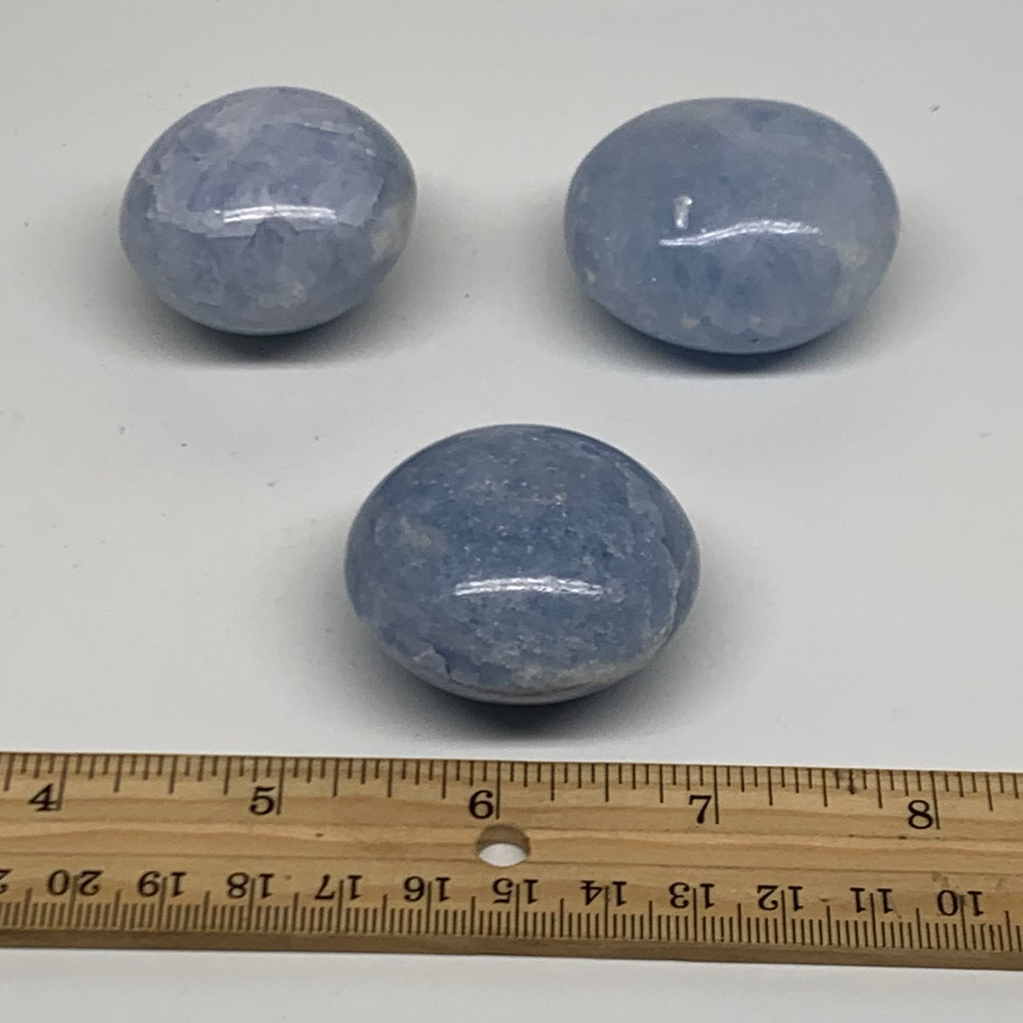209.9g, 1.6"-1.8", 3pcs, Blue Calcite Palm-Stone Polished Tumbled, B38147