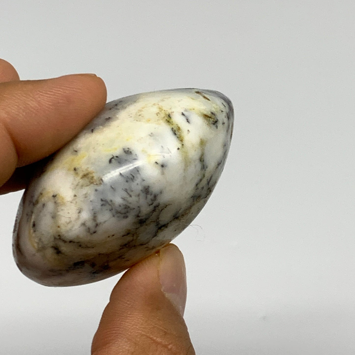 82.1g, 2"x1.9"x1.1", Dendrite Opal Palm-Stone Reiki Energy Crystal, B27842