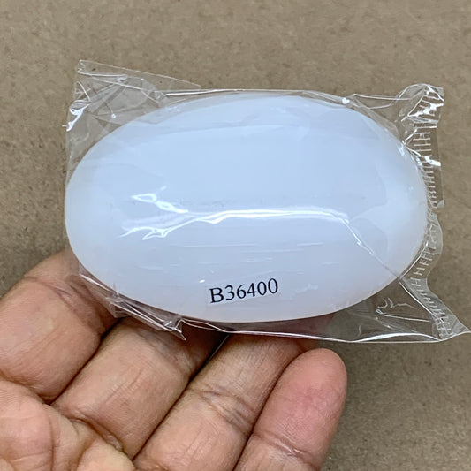 93g, 2.8"x1.9"x1", White Selenite Palmstone Crystal Pillow Reiki, B36400