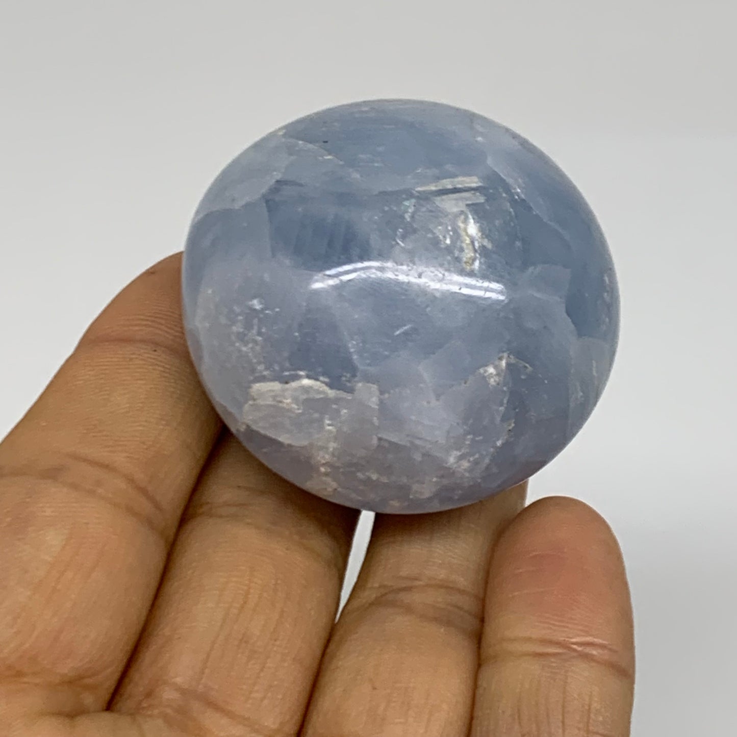 164.5g, 1.7"-1.7", 2pcs, Blue Calcite Palm-Stone Polished Tumbled, B38148