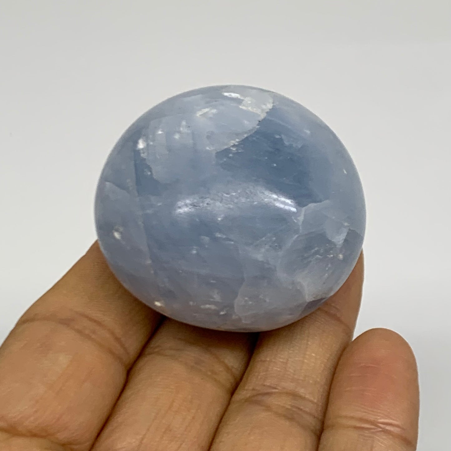 164.5g, 1.7"-1.7", 2pcs, Blue Calcite Palm-Stone Polished Tumbled, B38148