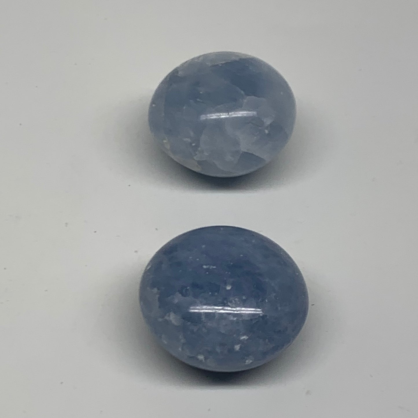 164.5g, 1.7"-1.7", 2pcs, Blue Calcite Palm-Stone Polished Tumbled, B38148