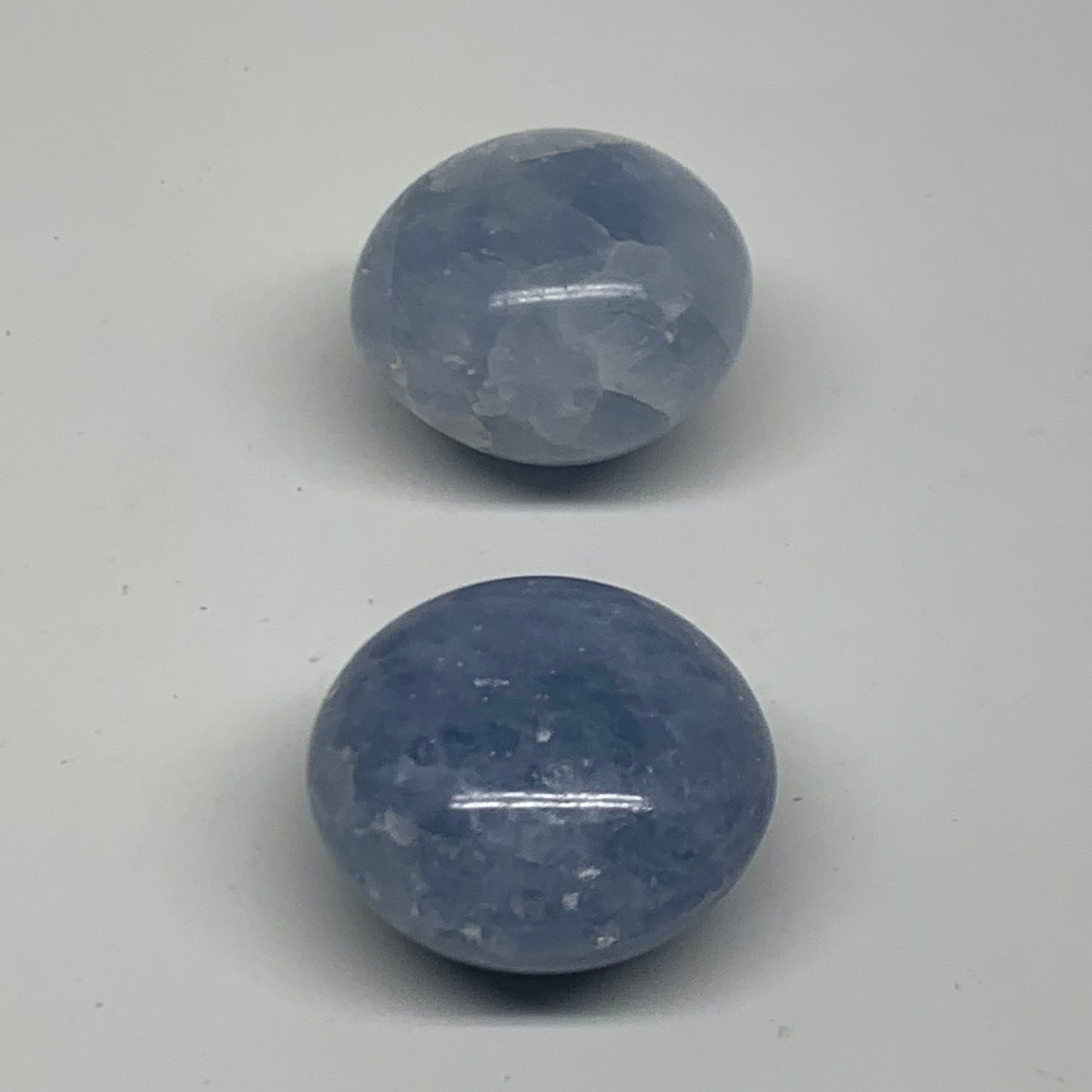 164.5g, 1.7"-1.7", 2pcs, Blue Calcite Palm-Stone Polished Tumbled, B38148