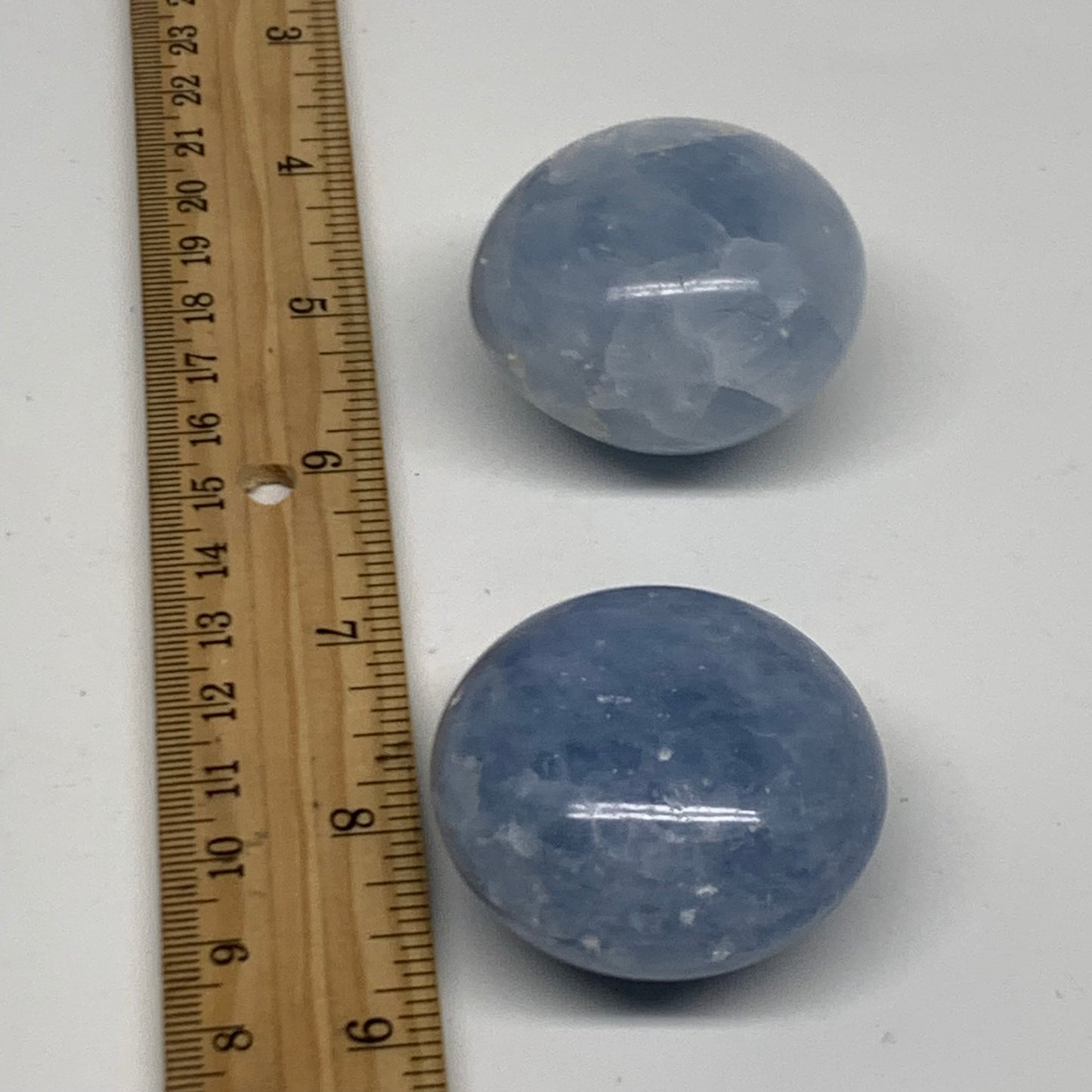 164.5g, 1.7"-1.7", 2pcs, Blue Calcite Palm-Stone Polished Tumbled, B38148