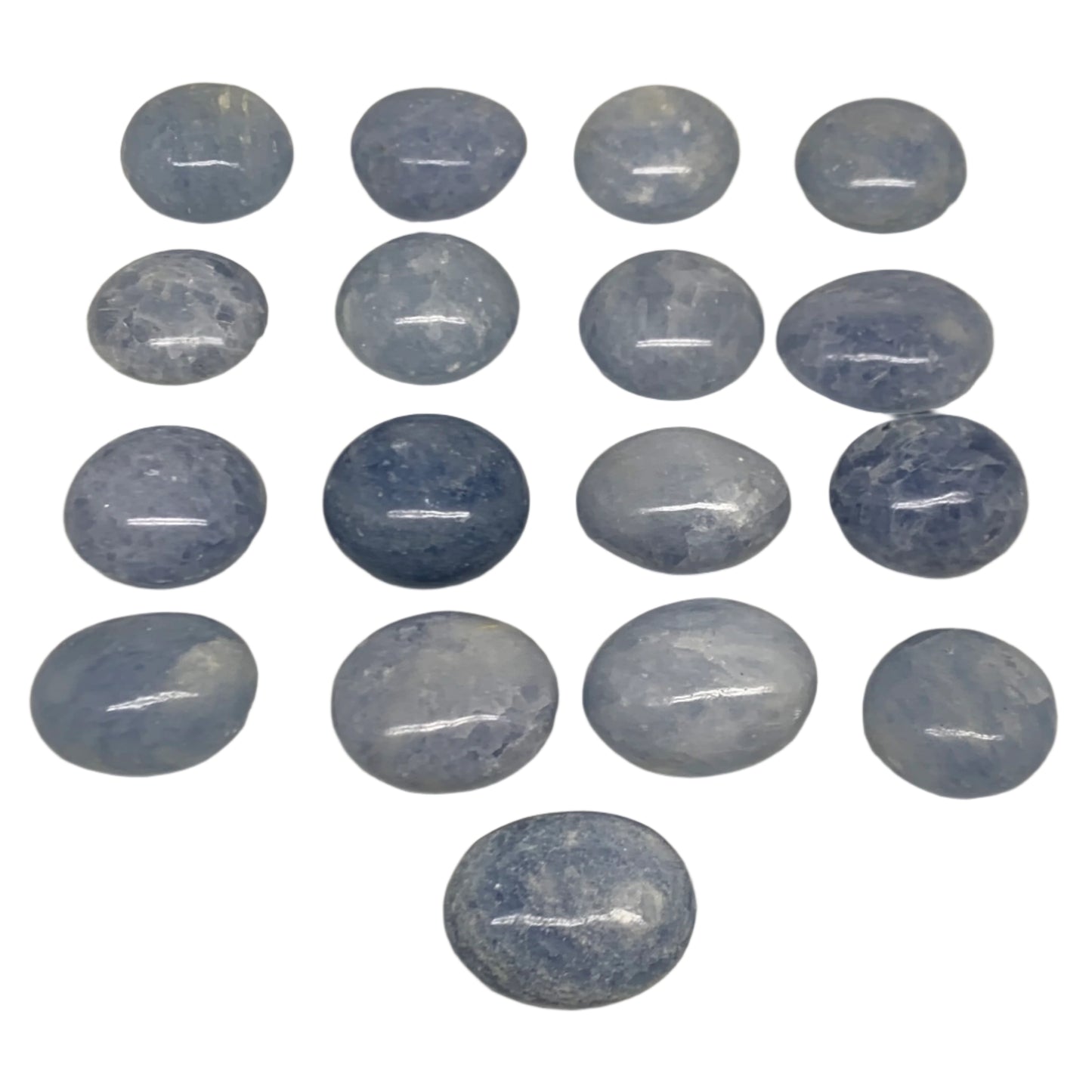 2.52 lbs, 1.5"-2", 17pcs, Blue Calcite Palm-Stone Polished Tumbled, B38149
