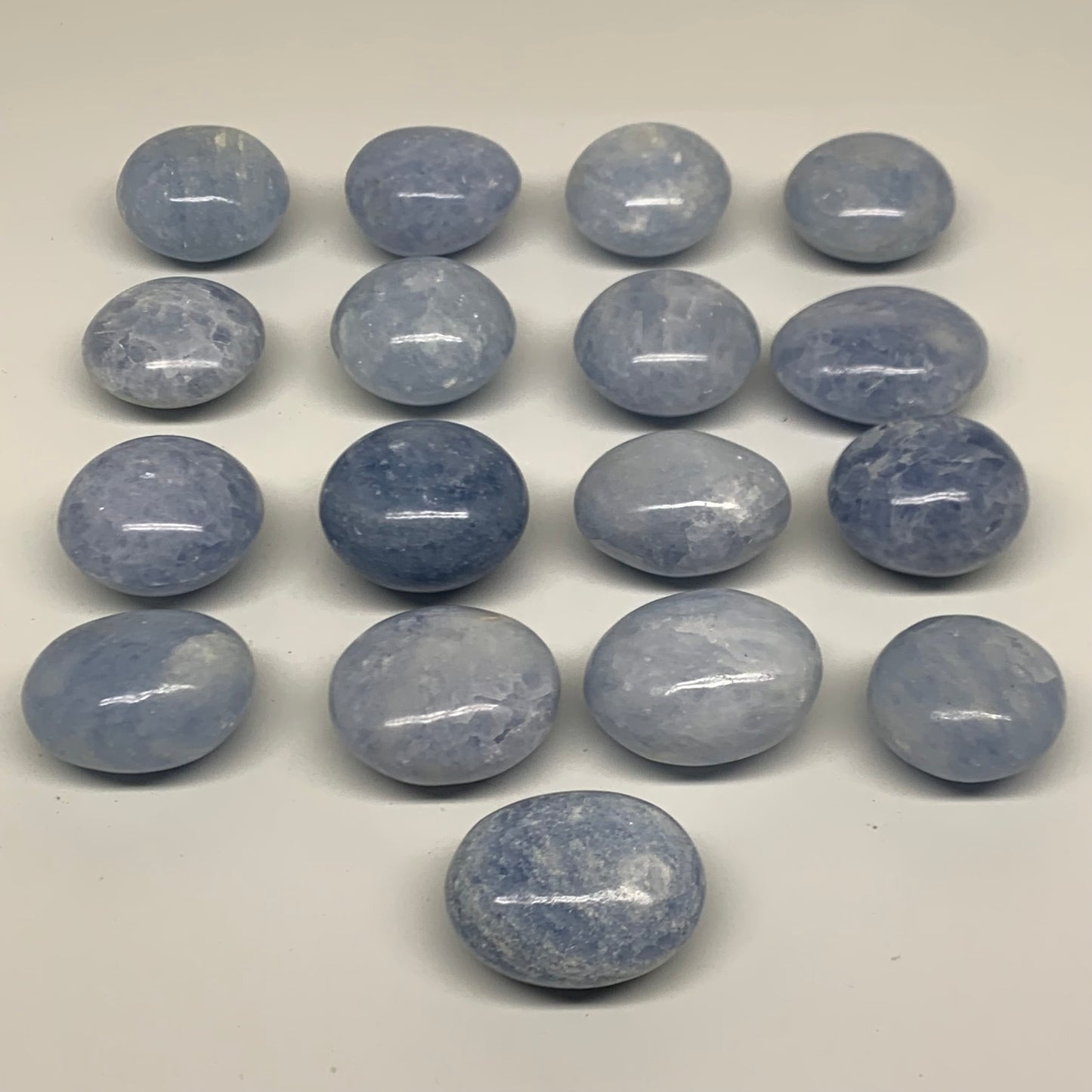 2.52 lbs, 1.5"-2", 17pcs, Blue Calcite Palm-Stone Polished Tumbled, B38149