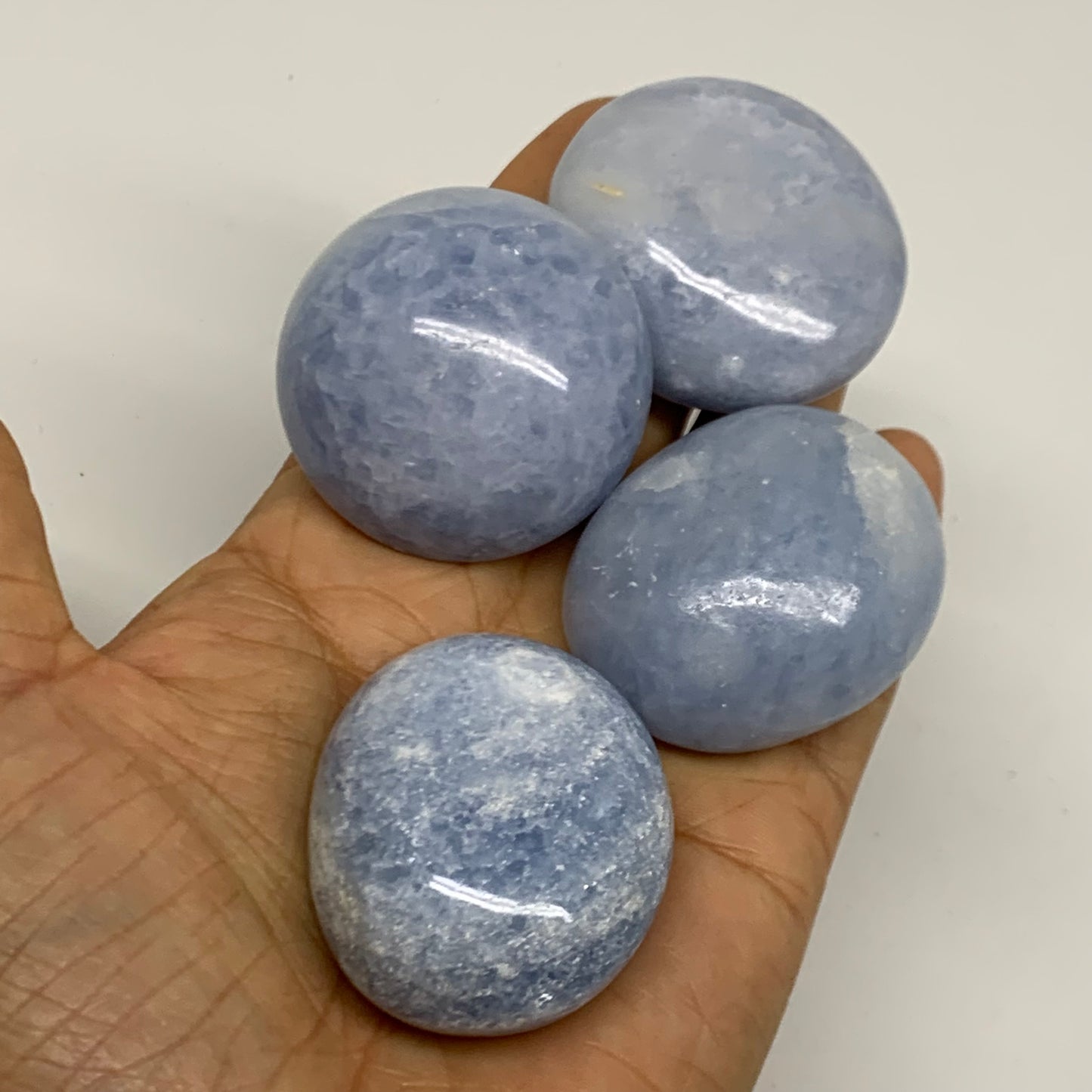 2.52 lbs, 1.5"-2", 17pcs, Blue Calcite Palm-Stone Polished Tumbled, B38149