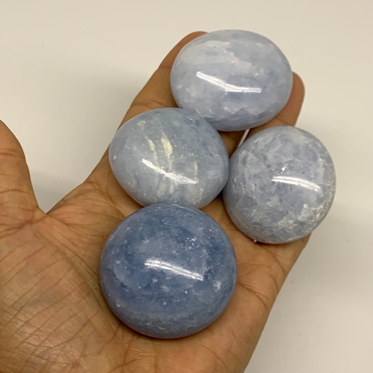 2.52 lbs, 1.5"-2", 17pcs, Blue Calcite Palm-Stone Polished Tumbled, B38149
