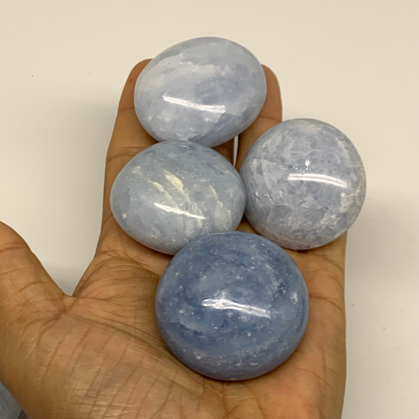 2.52 lbs, 1.5"-2", 17pcs, Blue Calcite Palm-Stone Polished Tumbled, B38149