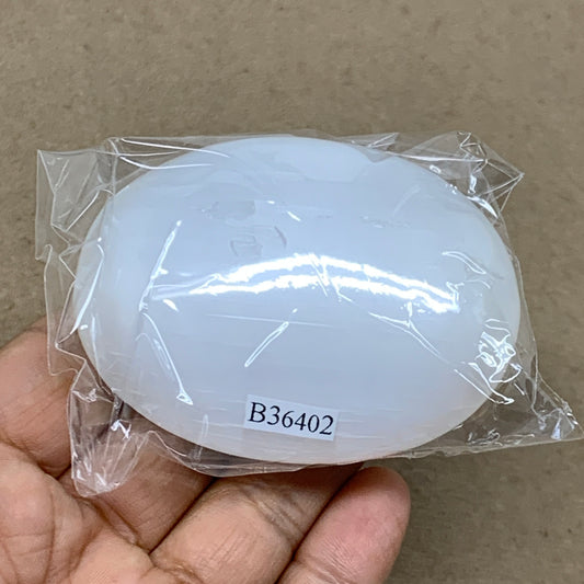 112g, 2.7"x2.1"x1", White Selenite Palmstone Crystal Pillow Reiki, B36402