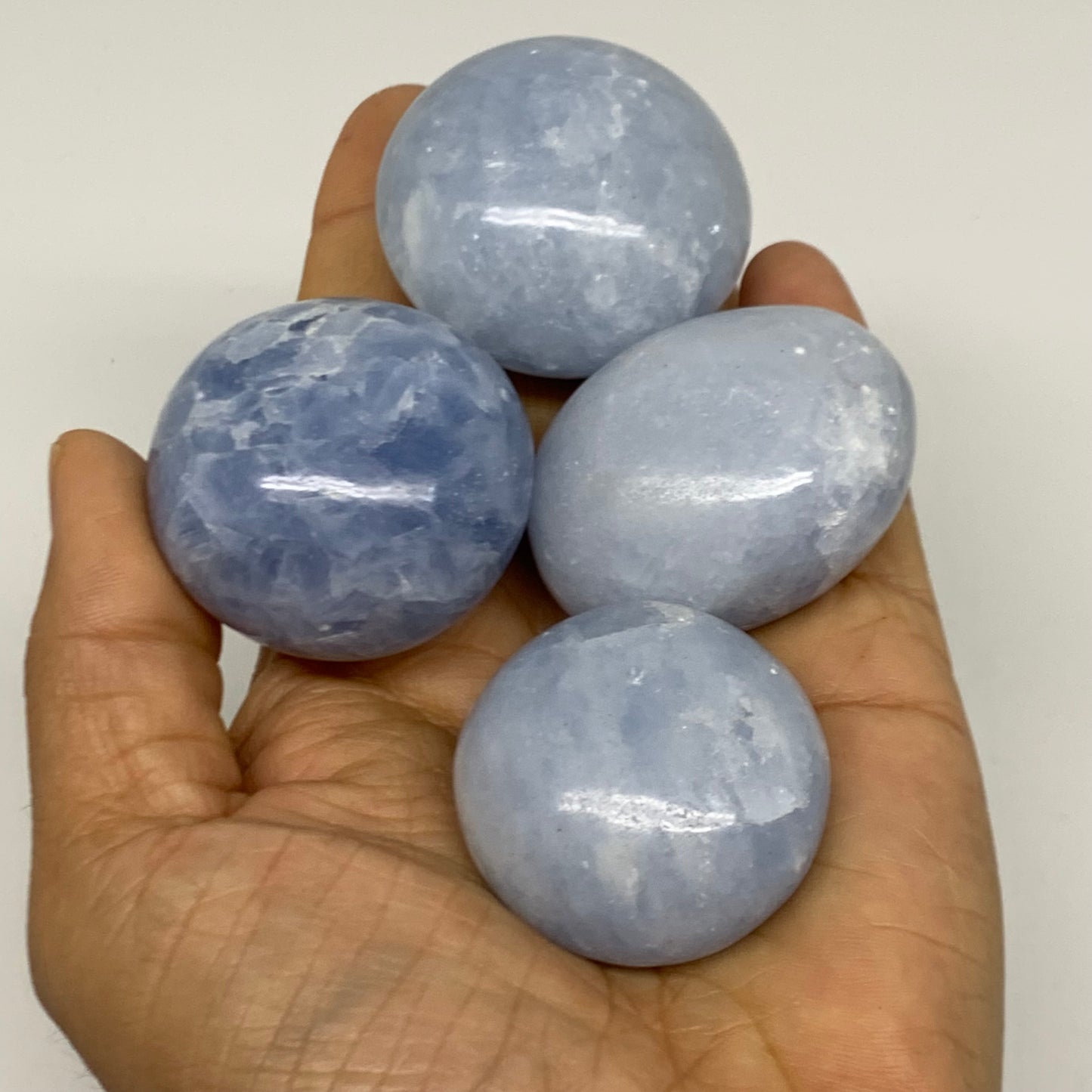 2.52 lbs, 1.5"-2", 17pcs, Blue Calcite Palm-Stone Polished Tumbled, B38149