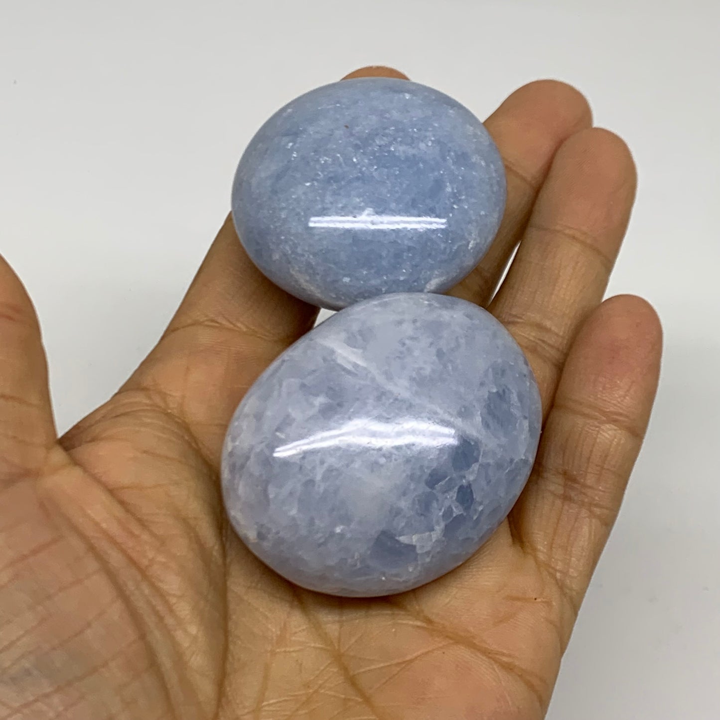 2.52 lbs, 1.5"-2", 17pcs, Blue Calcite Palm-Stone Polished Tumbled, B38149