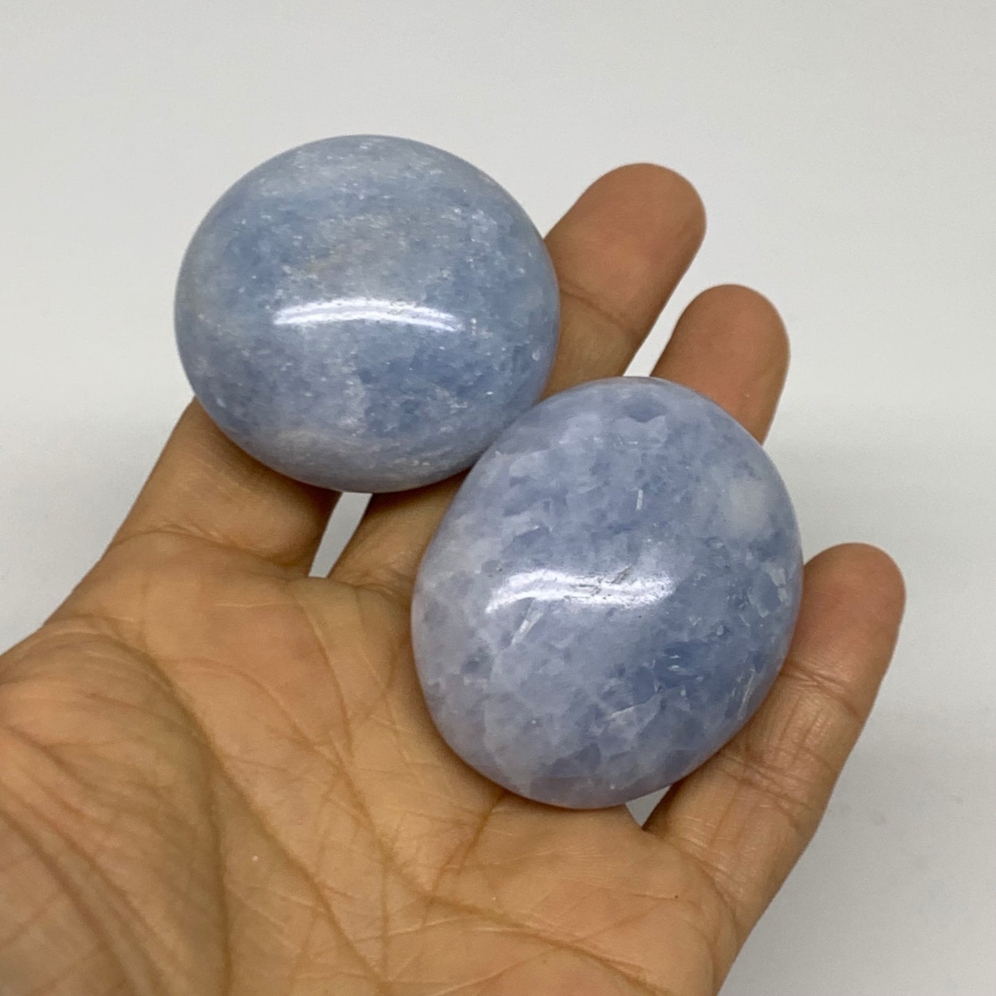 2.52 lbs, 1.5"-2", 17pcs, Blue Calcite Palm-Stone Polished Tumbled, B38149