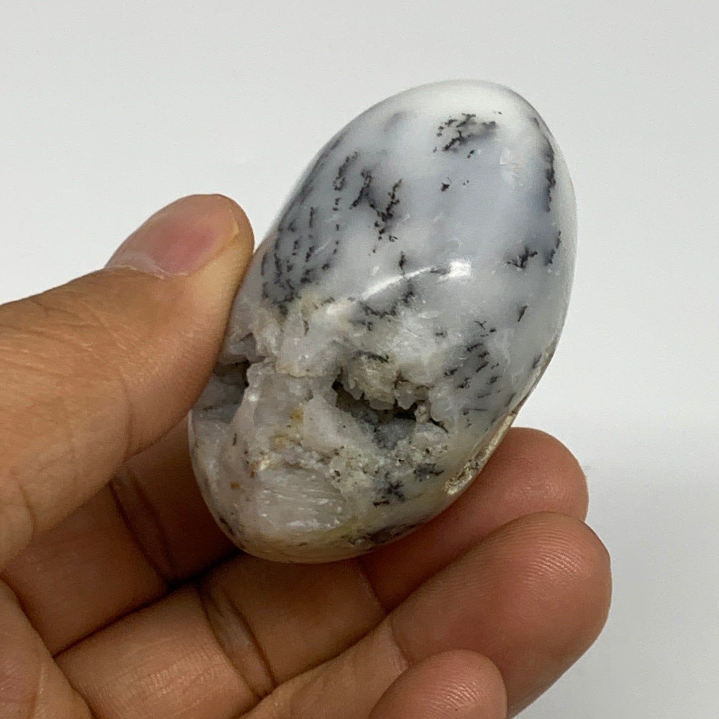91.2g, 2.2"x1.8"x1.2", Dendrite Opal Palm-Stone Reiki Energy Crystal, B27845