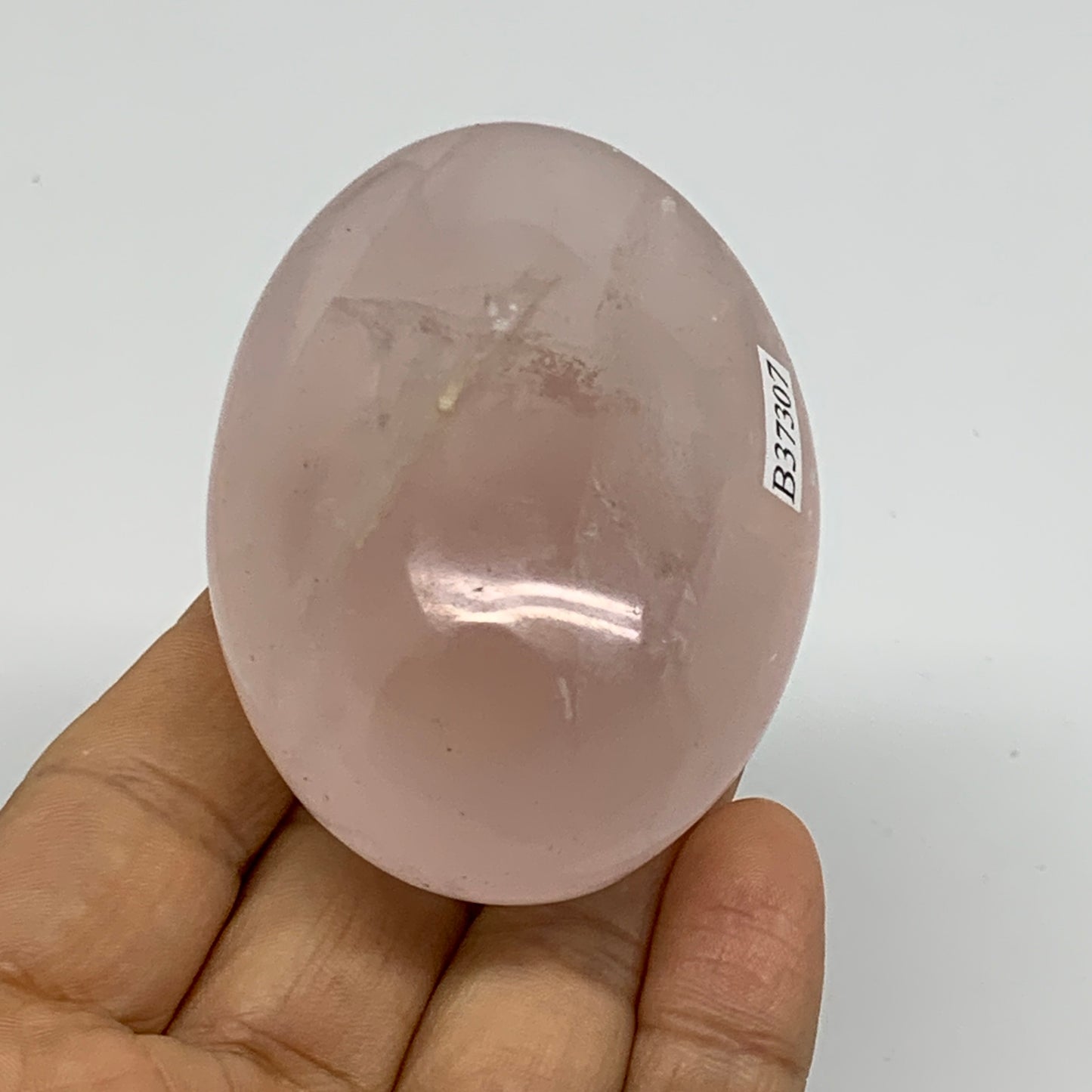161.3g , 2.8"x2"x1.3", Natural Pink Rose Quartz Palm-stone Crystal, B37307