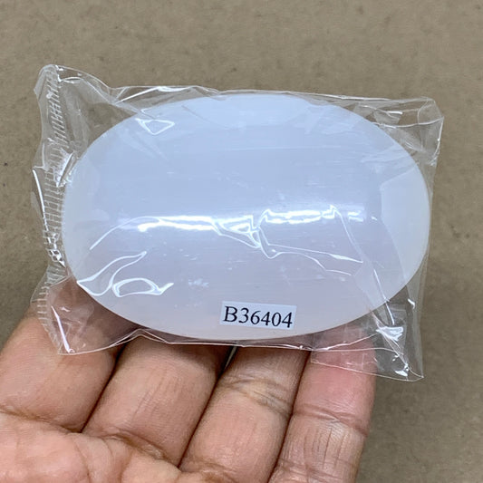 100g, 2.8"x1.9"x0.9", White Selenite Palmstone Crystal Pillow Reiki, B36404