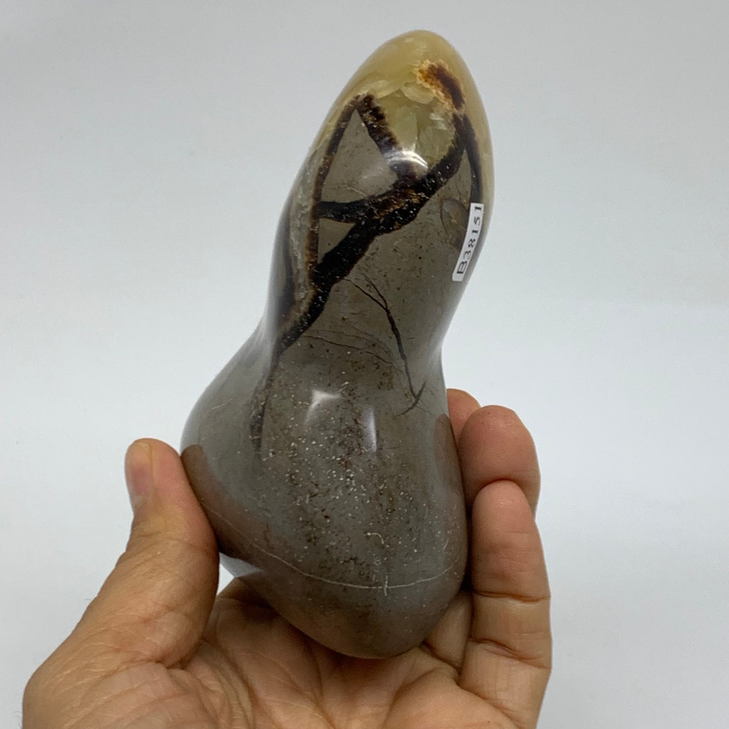 1.27 lbs, 4.3"x3.4"x2", Septarian Nodules Freeform Polished Crystal, B38151