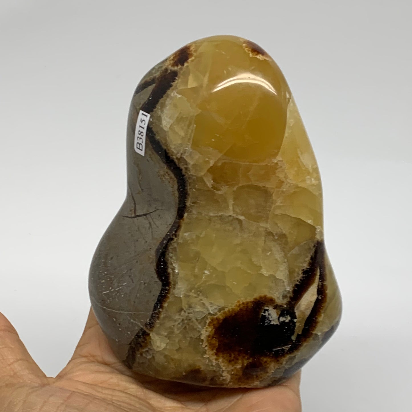 1.27 lbs, 4.3"x3.4"x2", Septarian Nodules Freeform Polished Crystal, B38151