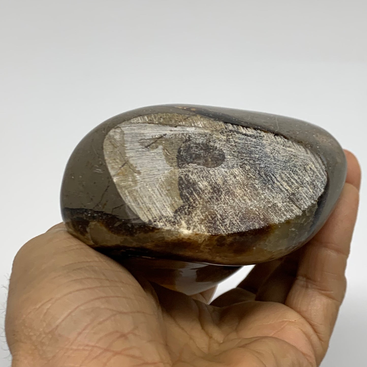 1.27 lbs, 4.3"x3.4"x2", Septarian Nodules Freeform Polished Crystal, B38151