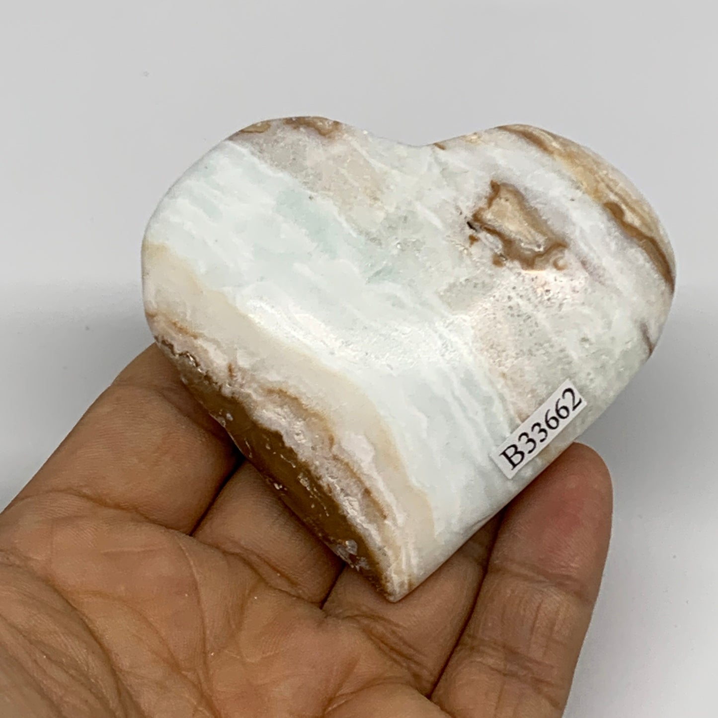 120g, 2.5"x2.8"x0.8" Caribbean Calcite Heart Gemstones @Afghanistan,B33662
